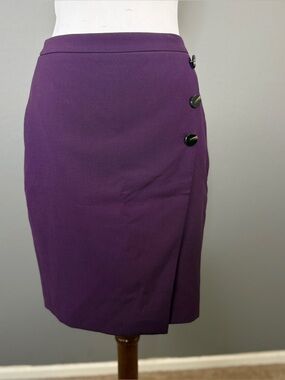 Ann Taylor NWT Purple Mock Side button Wrap Skirt Sz 4P Office Career Business
